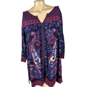 Lucky Brand Paisley Print Long Sleeve Tunic Top Blue Pink Size 2X
